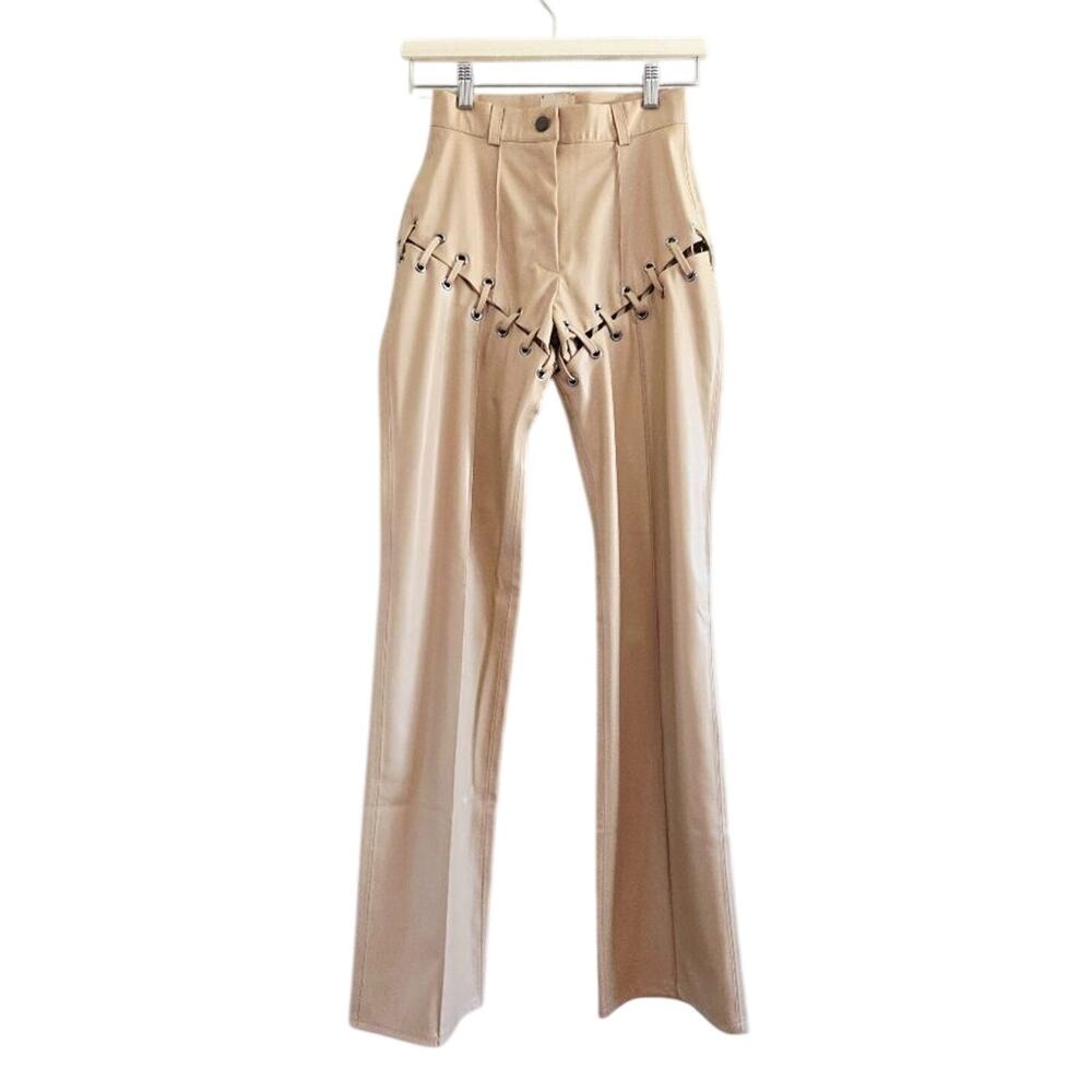 LIKA Beige Transformer Lace Up Shorts-Pants Eco Leather NWOT Size 36/ Small